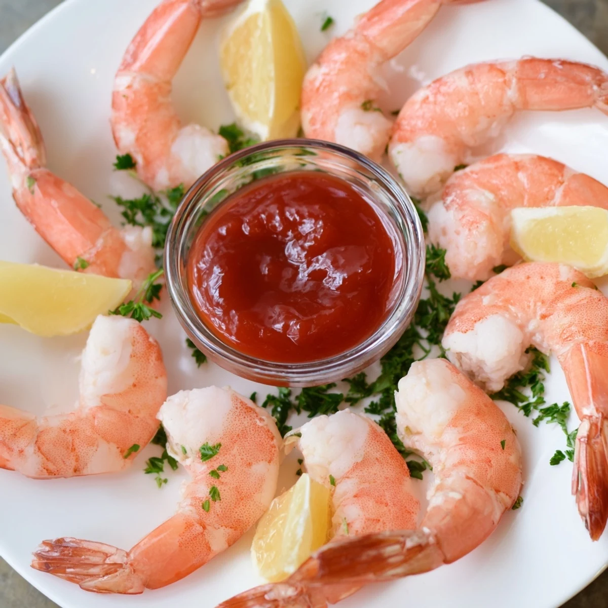 Juicy, chilled shrimp nestled in a martini glass with tangy homemade Romantic Shrimp Cocktail sauce, garnished with fresh parsley.