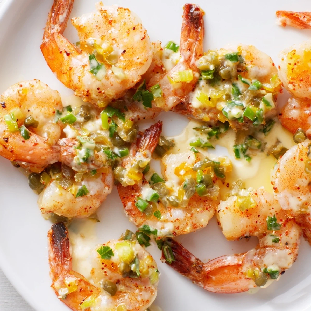 Zesty Cajun Remoulade Sauce with Shrimp served as an appetizer, surrounded by fresh salad greens and crusty bread slices.