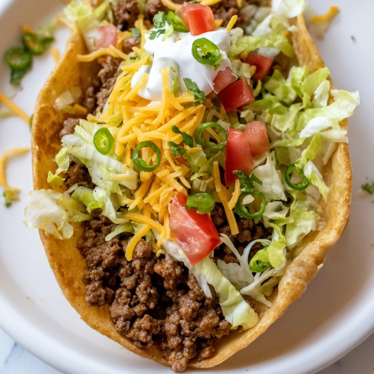 Melted cheese drapes over MVP Beef Tacos with Cheese, served with lime wedges and jalapeños.