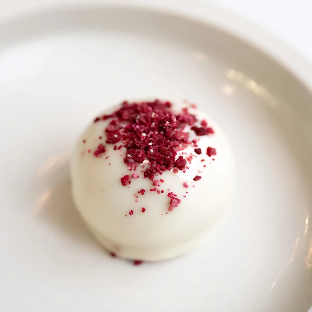 Decadent White Chocolate Raspberry Truffles are presented on a parchment-lined tray with extra raspberry garnish for dipping.