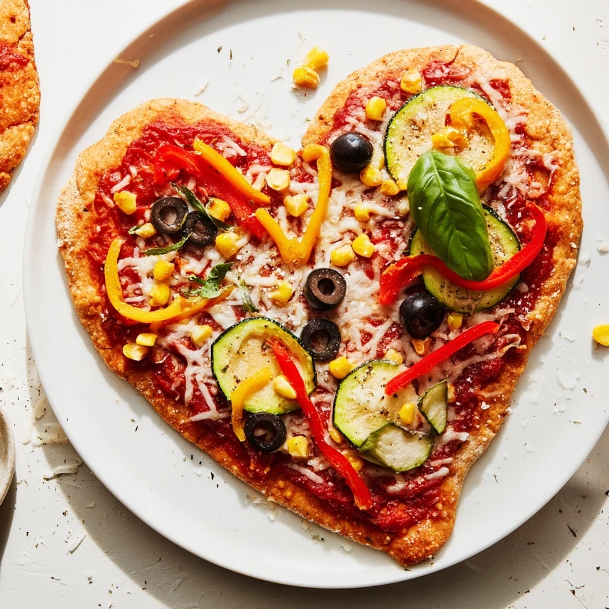 Serving a festive Heart Shaped Vegetable Pizza, featuring vibrant veggies and cheese on a crispy crust, perfect for a romantic dinner.