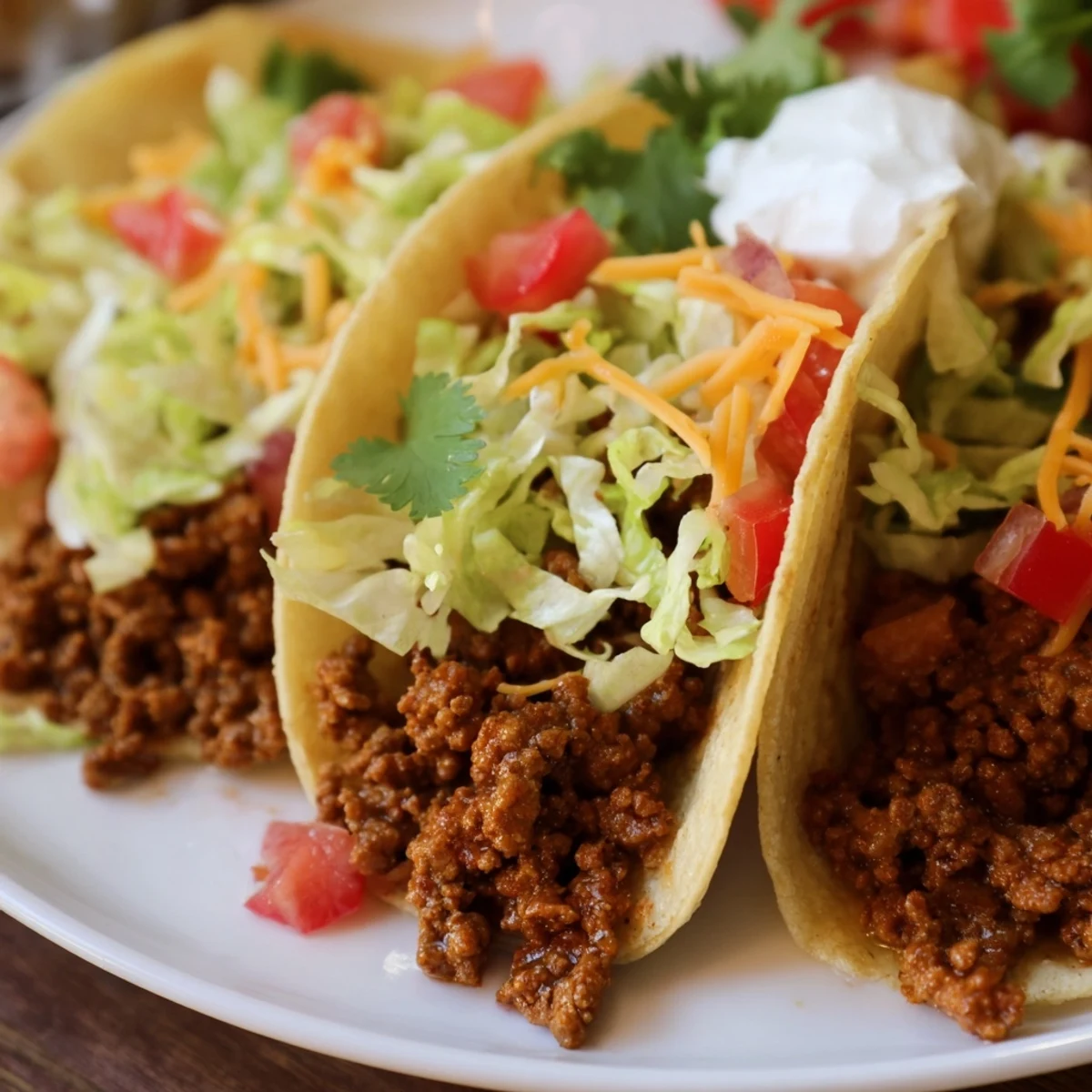 Homemade taco seasoning flavors juicy ground beef in these classic beef tacos with fresh garnishes.