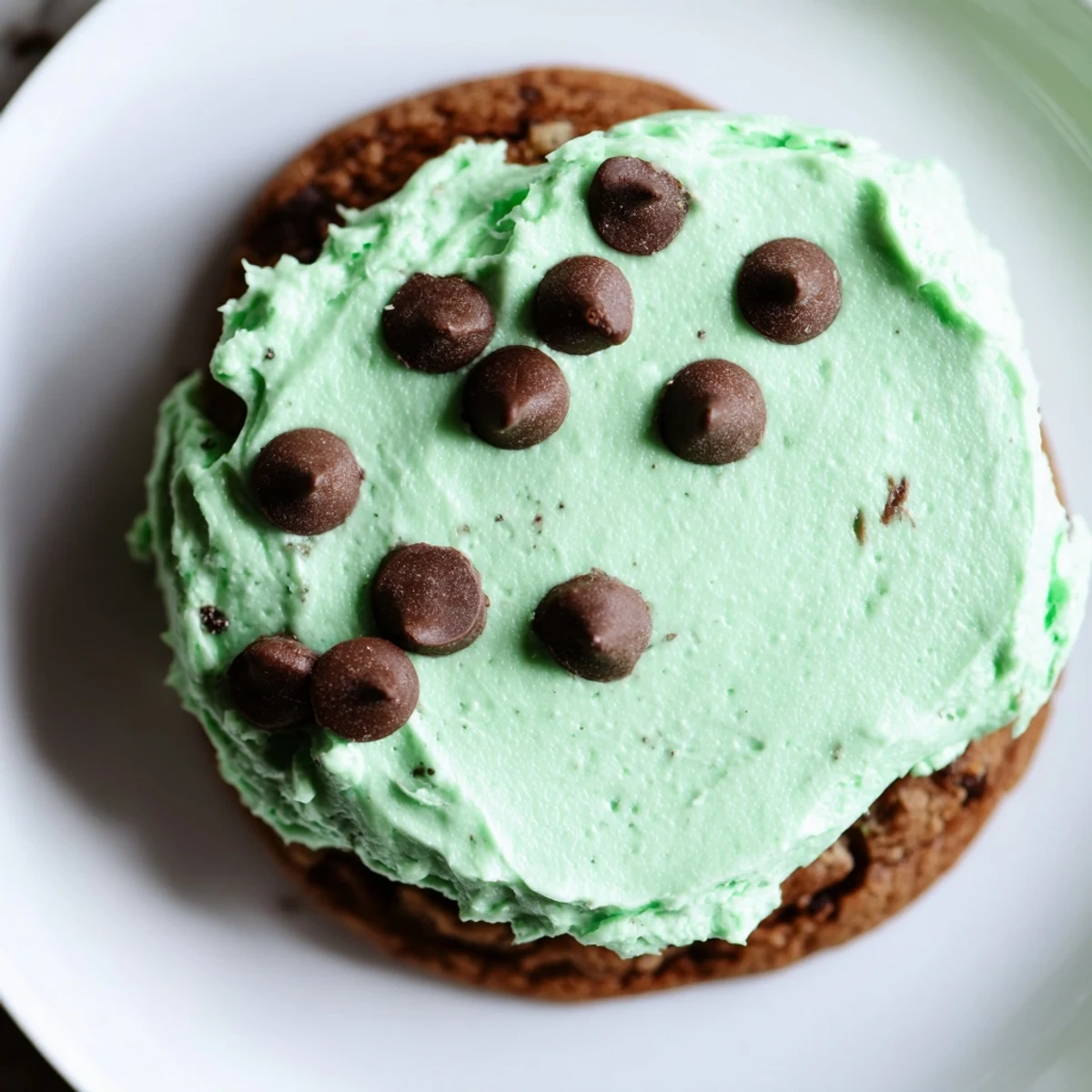Plate of Chocolate Mint Cookies with Green Frosting ready to serve, perfect for holiday dessert platters and tea parties.