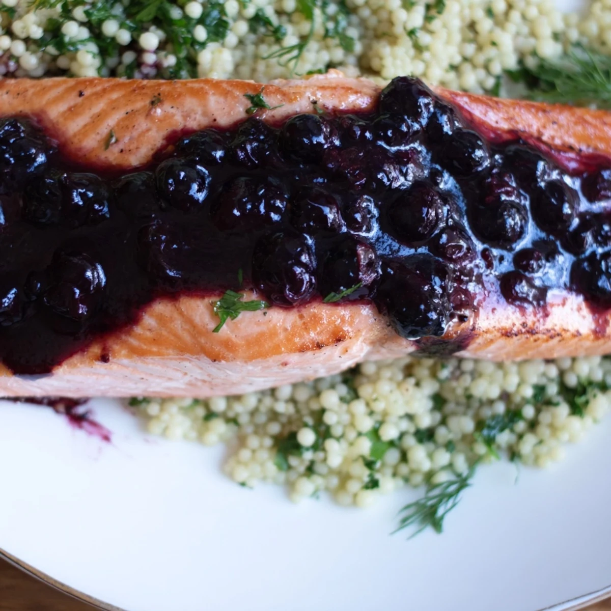 Blueberry Glazed Salmon with Lemon Herb Couscous features flaky fish and bright citrus grains, perfect for a healthy dinner.
