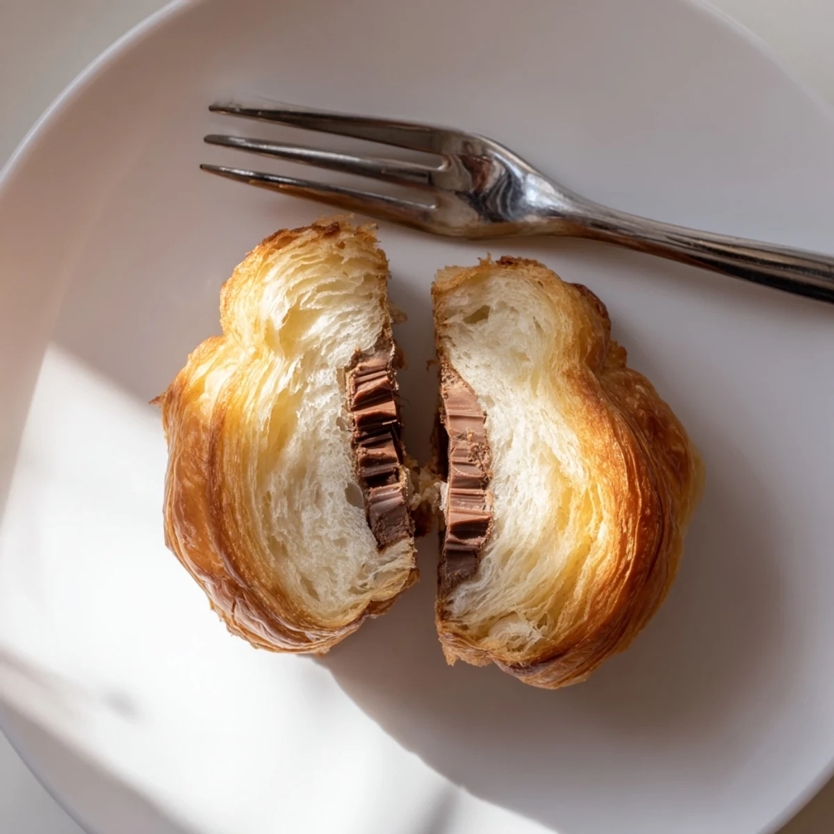 Homemade Chocolate Croissants with a crisp exterior and rich, gooey chocolate filling ready to enjoy.