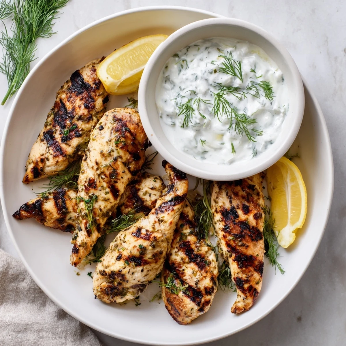 A close-up photo of Delicious Greek Chicken Tenders topped with fresh parsley, ready to be enjoyed as a family dinner.