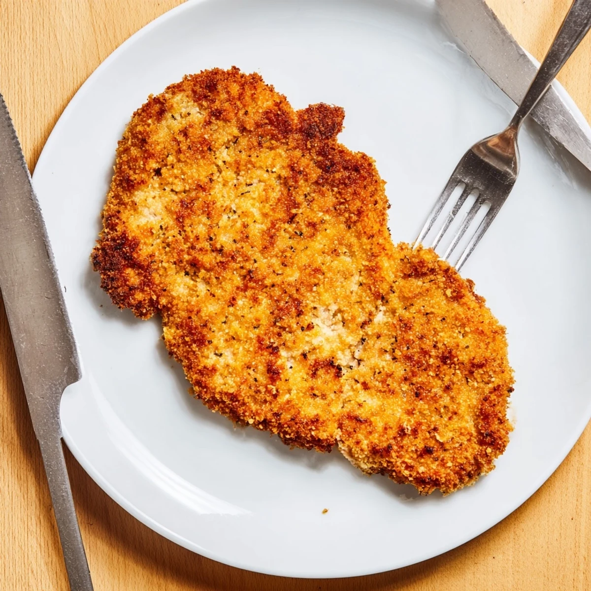 Crispy golden Air Fryer Breaded Chicken Breast slices with a tender juicy interior are served alongside fresh lemon wedges and creamy dipping sauce.