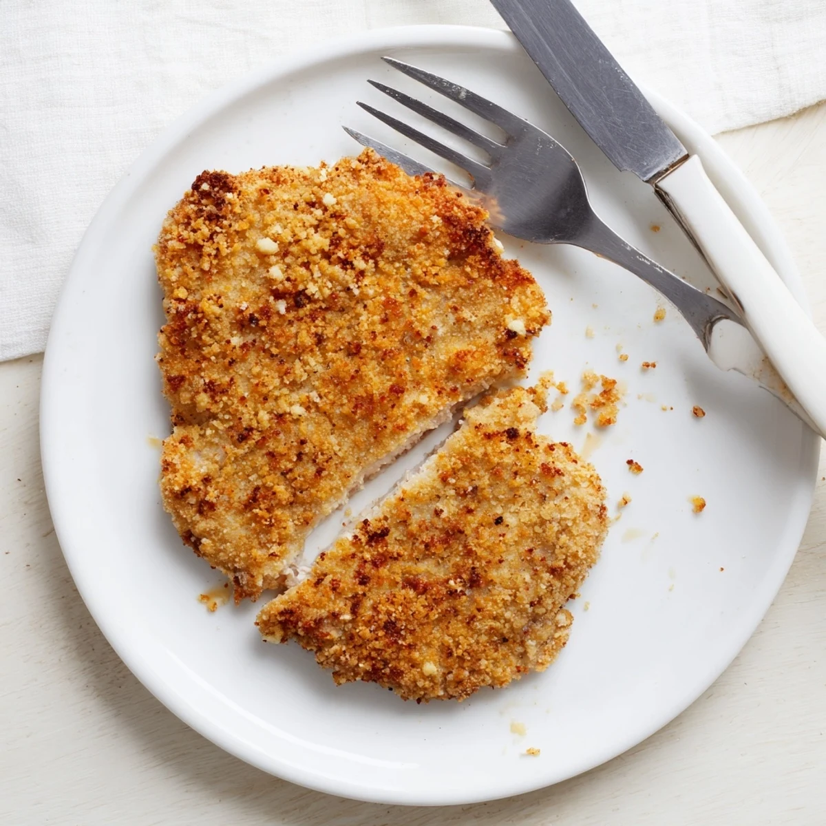 Freshly cooked Air Fryer Breaded Chicken Breast resting on a bed of mixed greens with cherry tomatoes and sliced cucumbers for a healthy dinner.