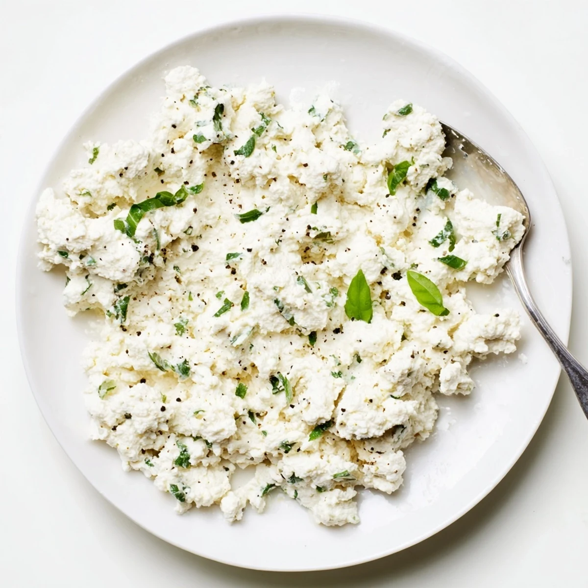 A bowl of homemade Tofu Ricotta with a lemon wedge and olive oil drizzle.