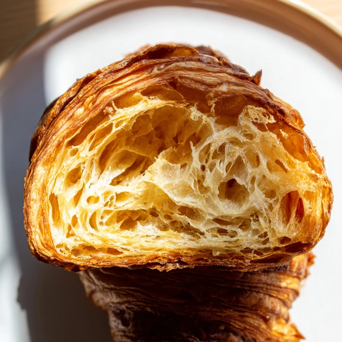 Golden-brown Gluten-Free Croissants lined on a baking sheet, flaky layers visible, perfect for a French-inspired breakfast.