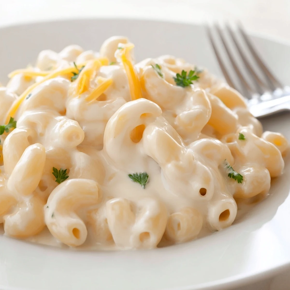 Rich and cheesy Boursin mac and cheese with smooth herb sauce coating every elbow pasta bite