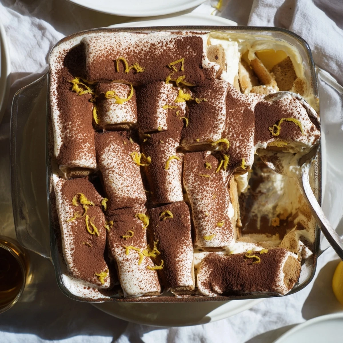 Creamy Earl Grey tiramisu layered with tea-soaked ladyfingers and dusted cocoa powder