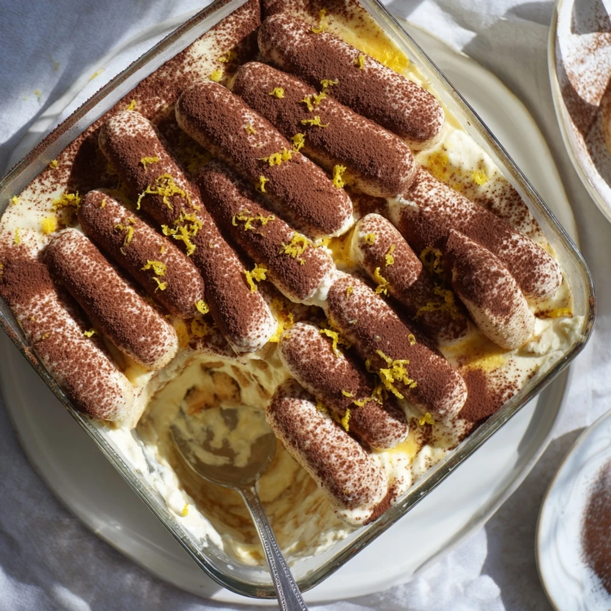 Elegant Earl Grey tiramisu dessert featuring bergamot-infused mascarpone and chocolate-topped layers