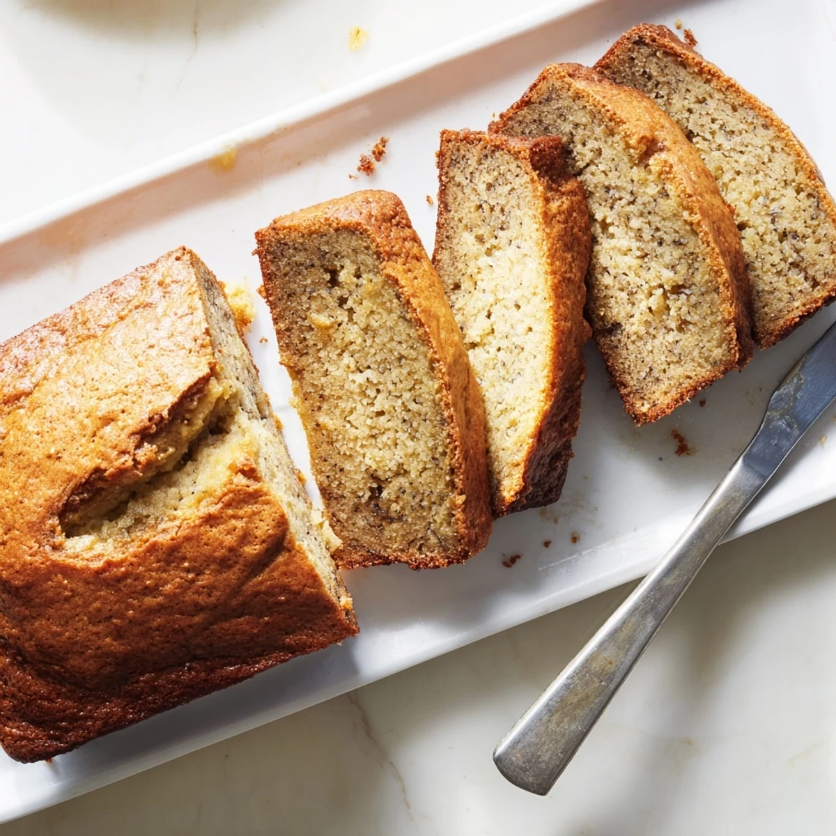 Freshly baked moist banana bread with sour cream sliced for breakfast or dessert