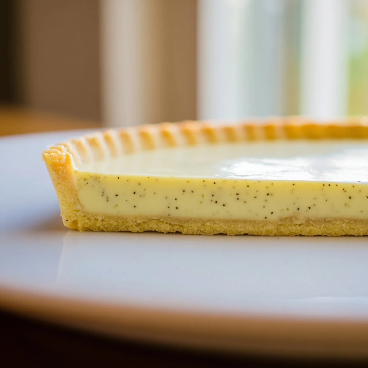Elegant tart featuring smooth vanilla bean custard in a golden flaky pastry shell
