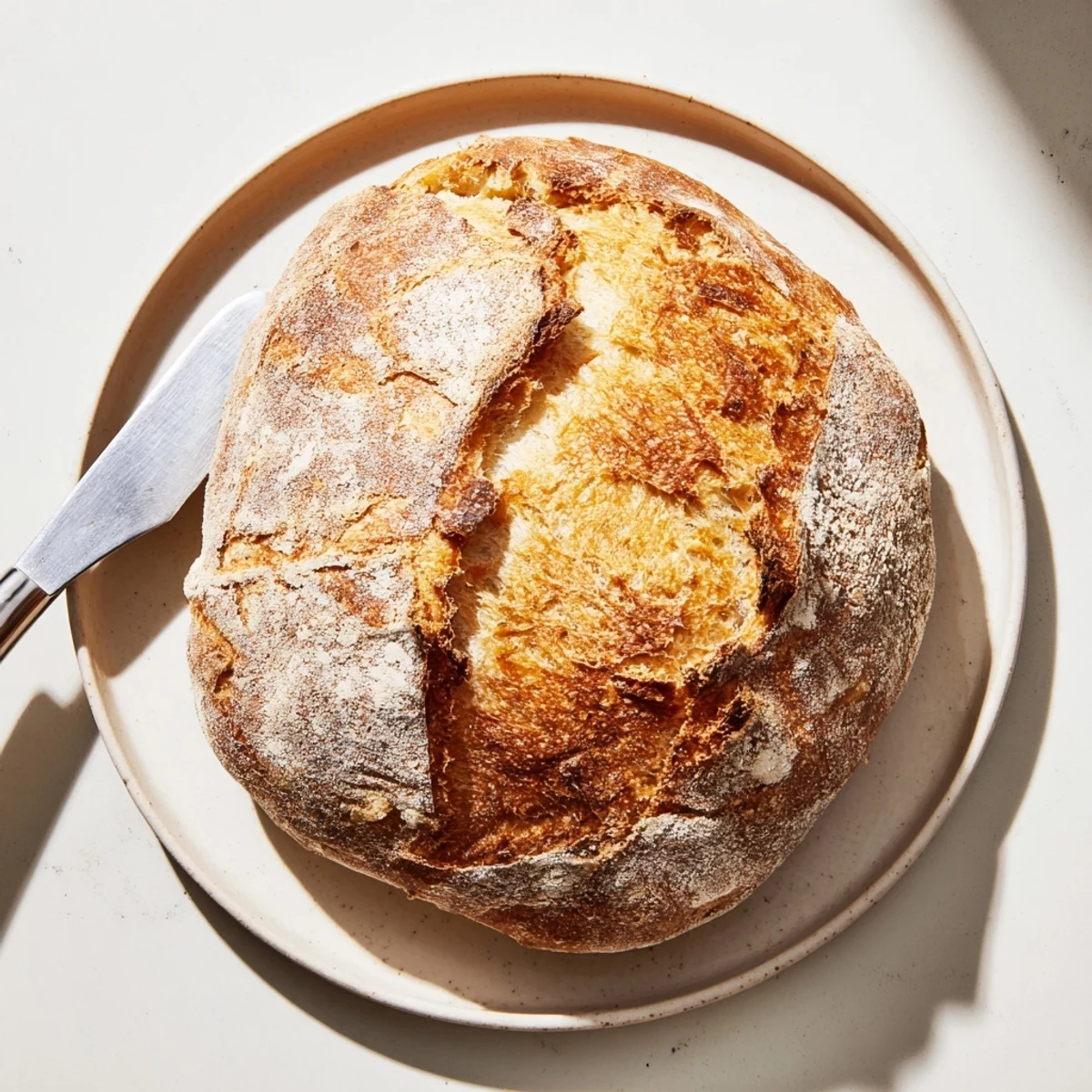 Homemade crusty bread sliced open revealing soft tender crumb perfect for soups and sandwiches