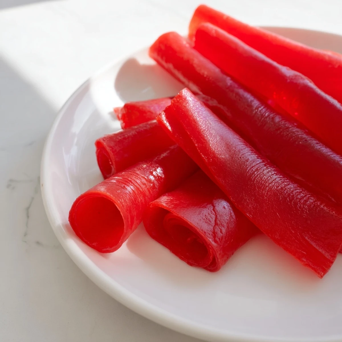 Colorful homemade fruit roll ups spread thinly on parchment paper ready for dehydrating