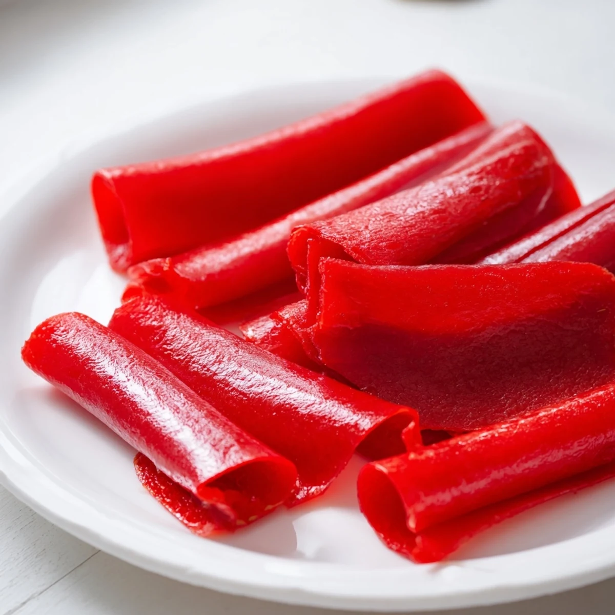 Smooth bright red puree being spread into thin layers for homemade fruit roll ups