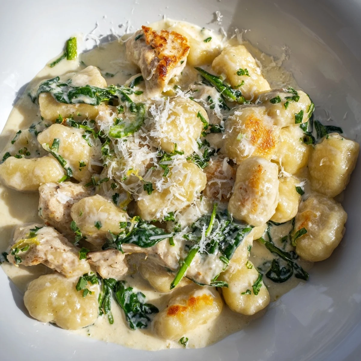 One-pan lemon chicken gnocchi features pillowy pasta dumplings in a rich, zesty cream sauce with tender chicken