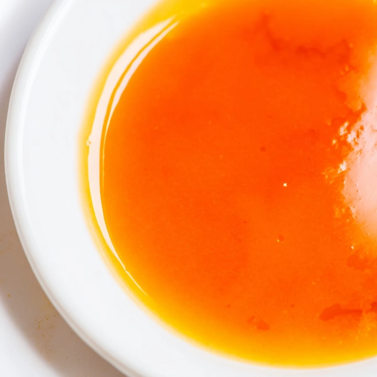 Golden McDonalds sweet and sour sauce in a small white dipping bowl with garnish