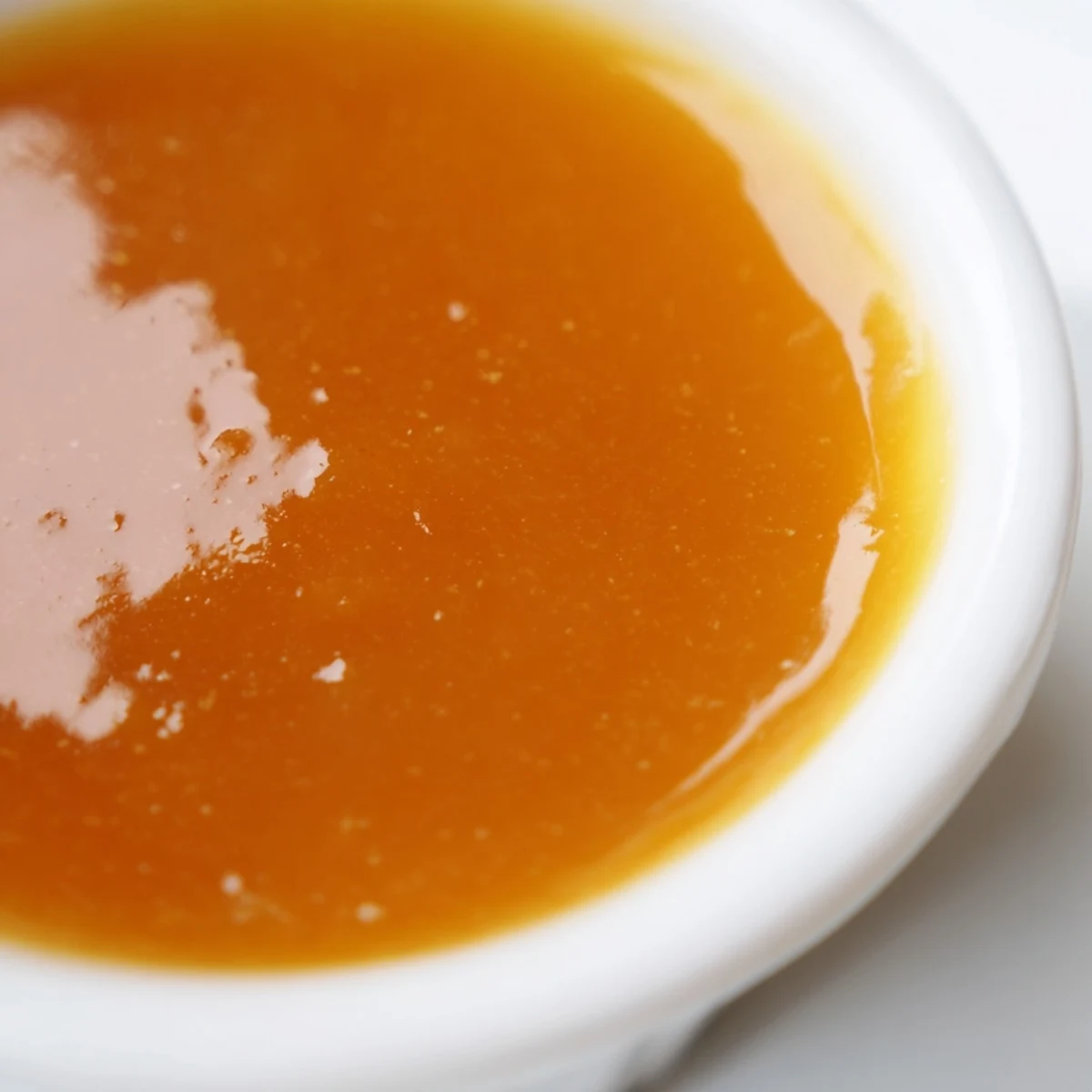 Rich apricot-based McDonalds sweet and sour sauce served in glass ramekin with dipping spoon