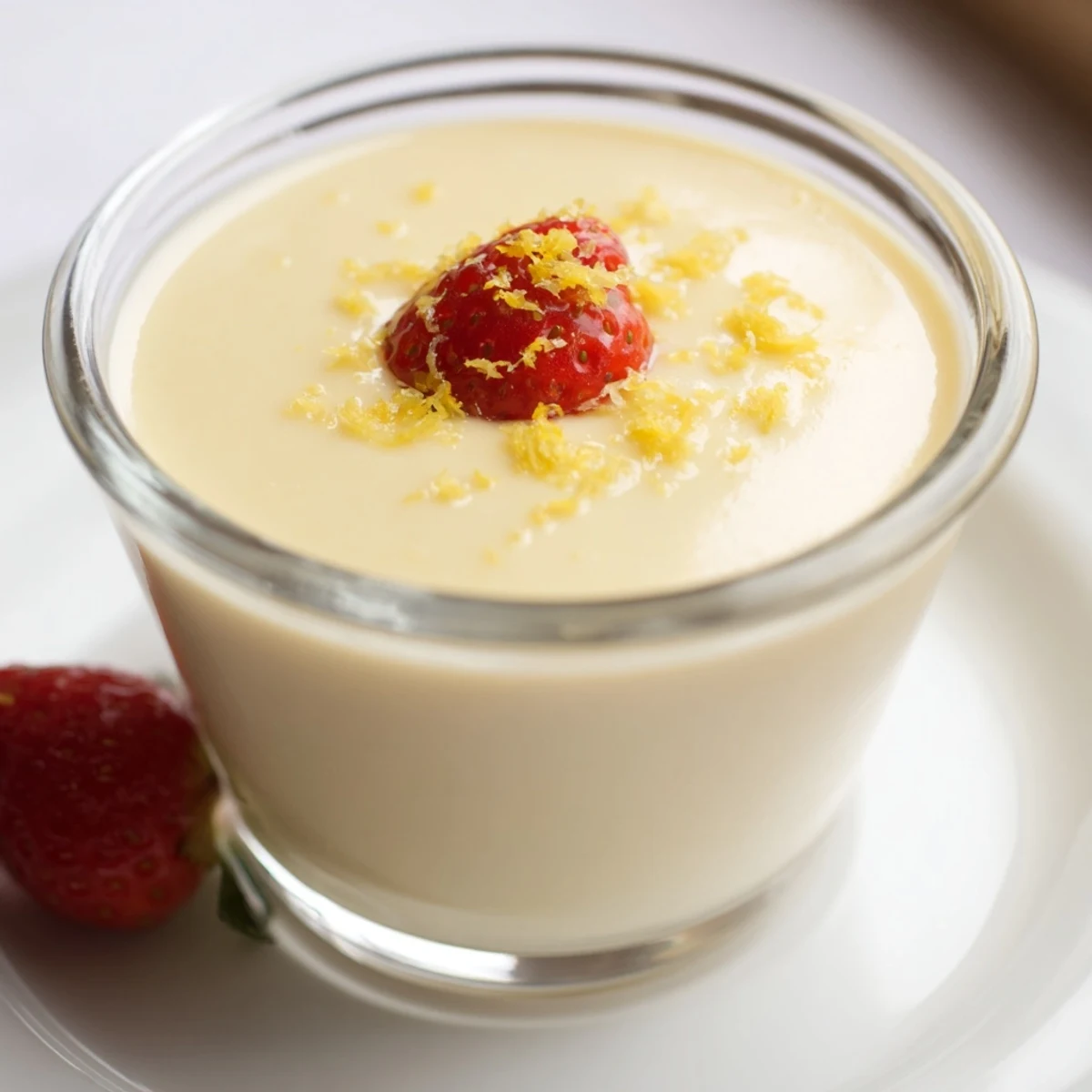 Silky British lemon posset dessert with smooth texture served chilled in individual glasses