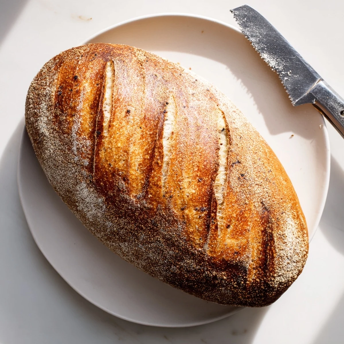 Freshly baked crusty Italian bread cooling on a wire rack with a crackling exterior