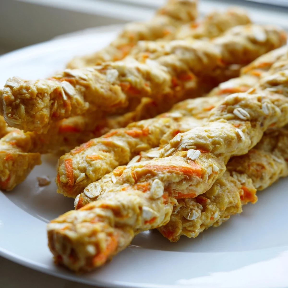 Oven-baked apple and carrot dog chew sticks with a satisfying crunch perfect for rewarding your happy pup