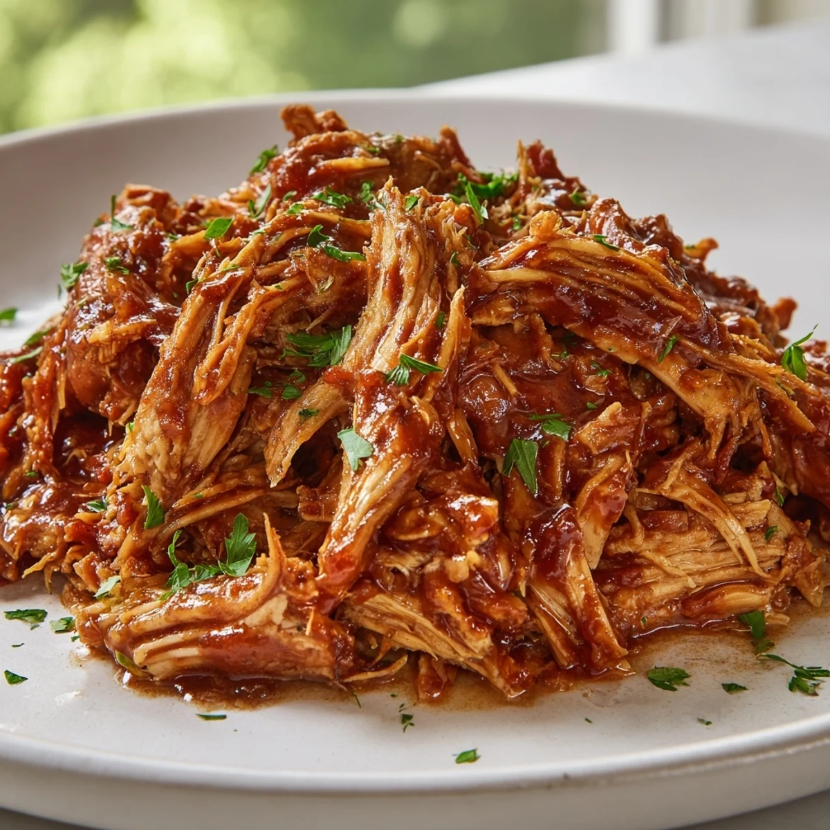 Savory Sweet Baby Ray's Crockpot Chicken shredded and coated in glossy, tangy BBQ sauce