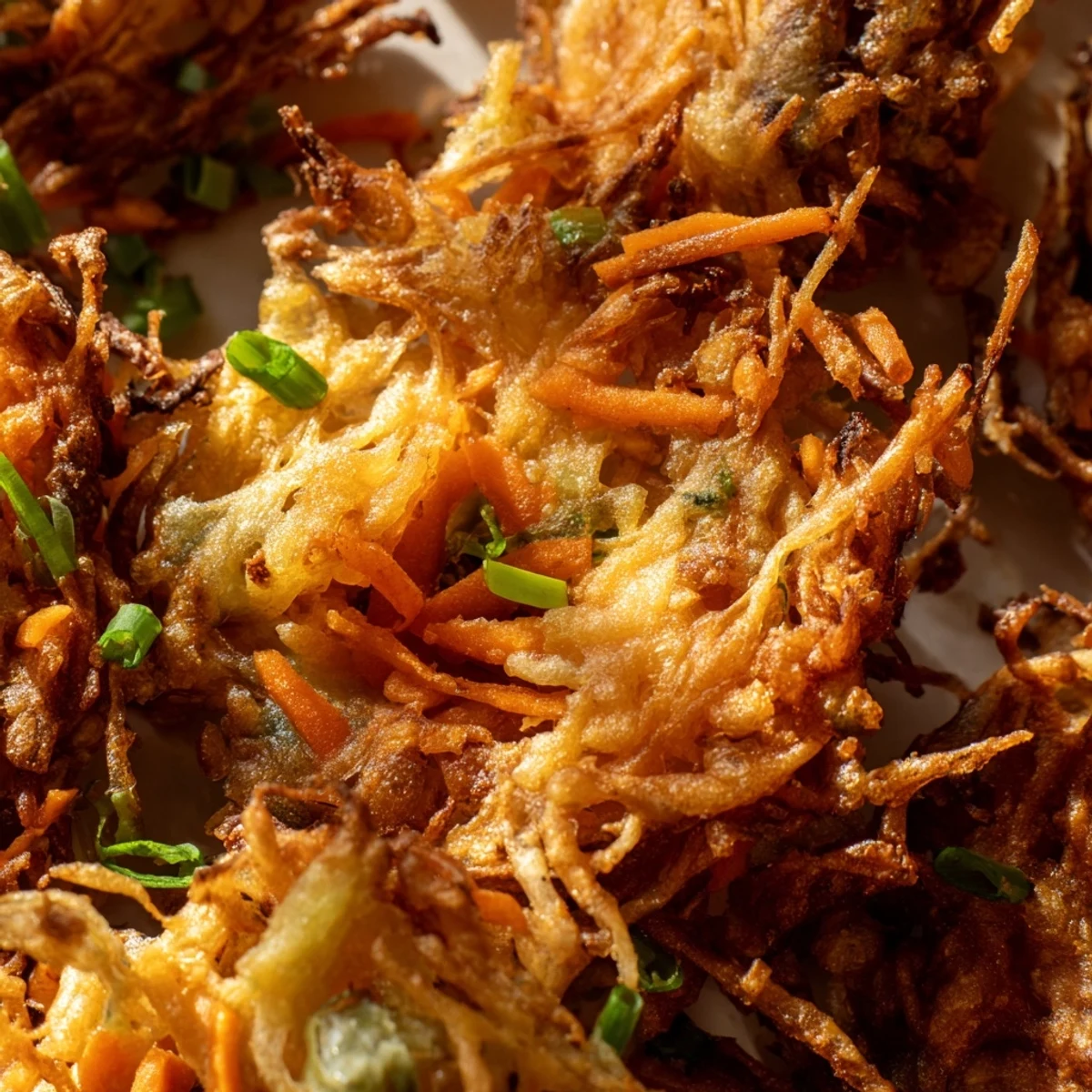 Ukoy Filipino shrimp fritters arranged on a platter with vinegar garlic dipping sauce