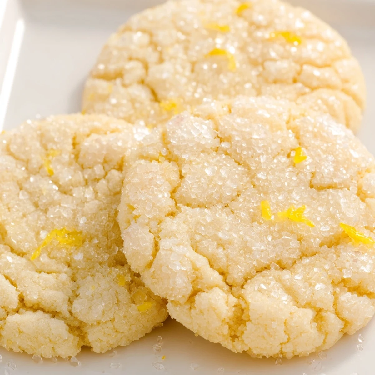 Golden lemon sugar cookies with crackly sugar coating fresh from the oven.