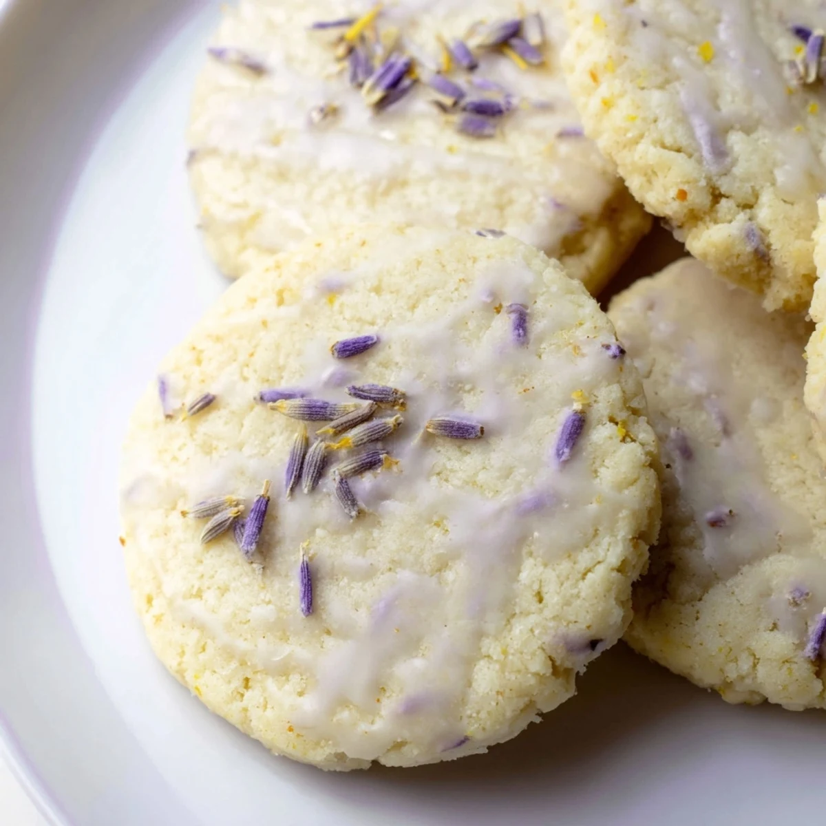 Soft lemon lavender cookies with golden edges cooling on a rustic wire rack