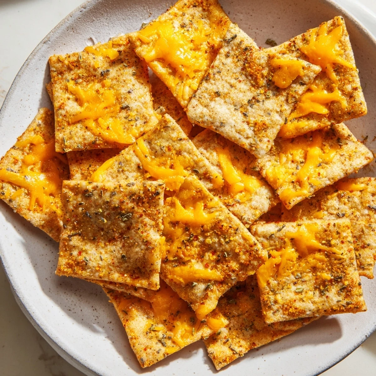 Homemade taco crackers seasoned with cumin and smoked paprika, perfectly crisp and golden brown