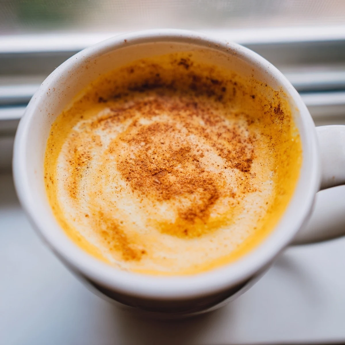 Velvety Goguma Latte blended from roasted sweet potatoes and warm milk, ready to sip