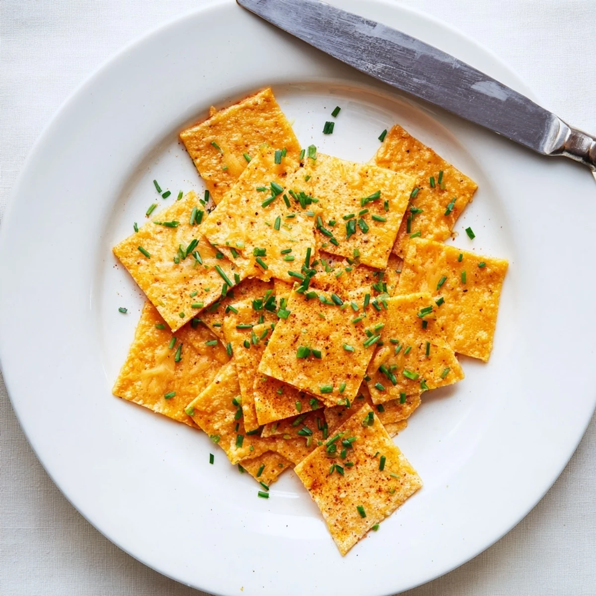 Ultra-crispy baked cheese and herb snack pieces piled high for party plating