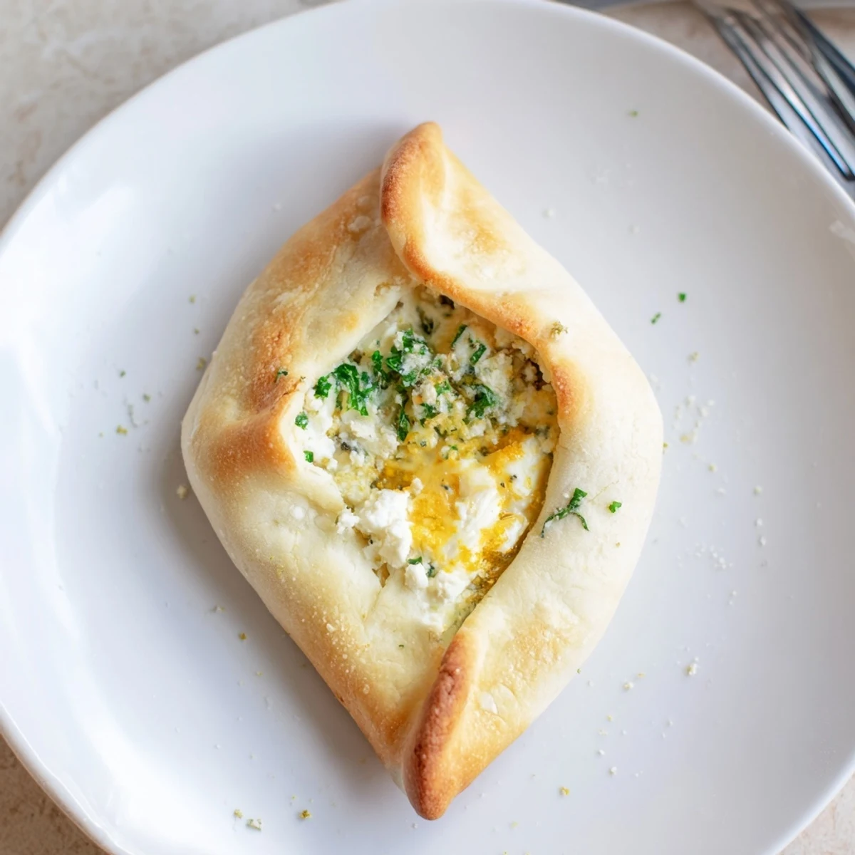 Homestyle Cheese Fatayer Recipe on parchment, brushed egg yolk, sesame sprinkle