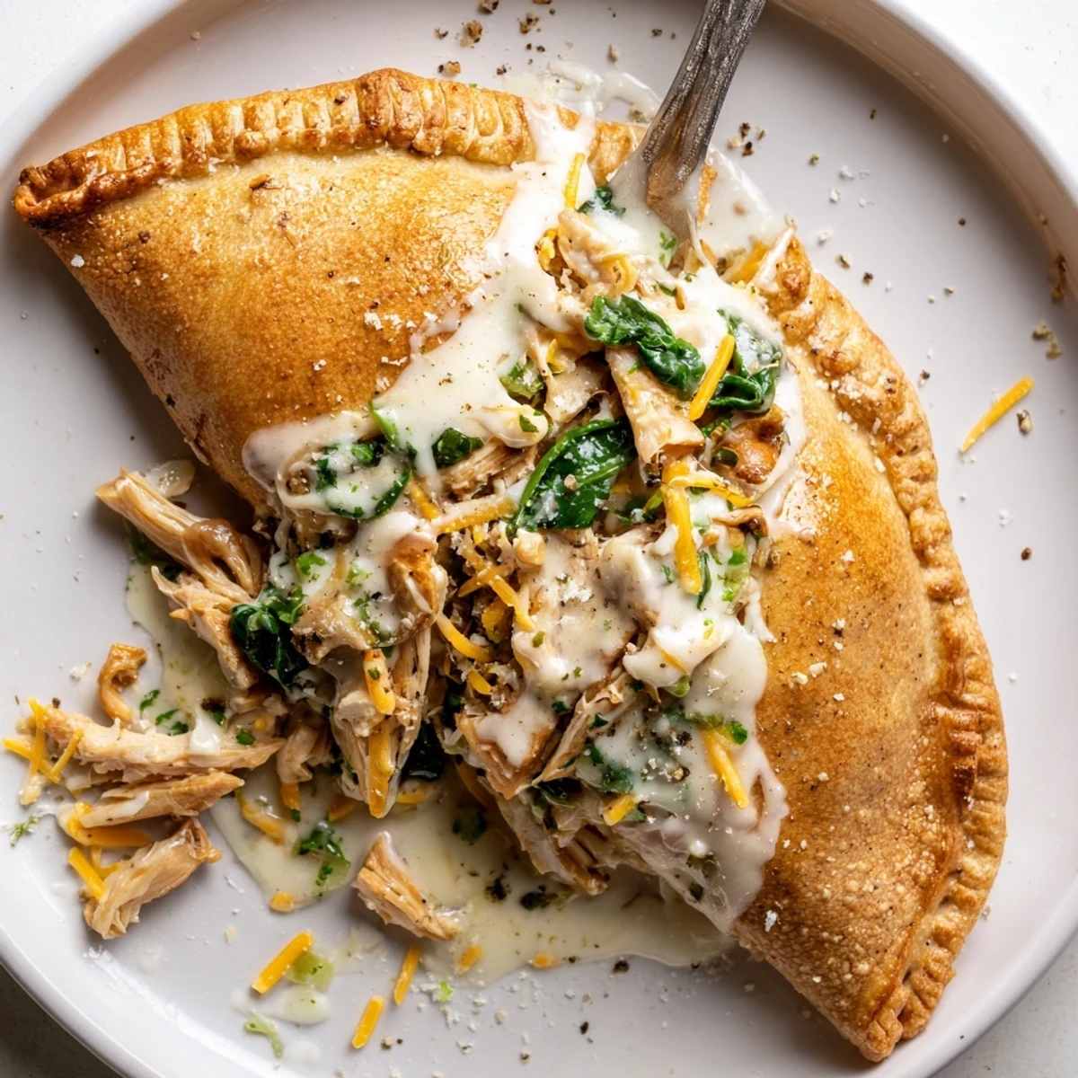 A plate of Crispy Cheesy Chicken Alfredo Air Fryer Calzones steaming, ready for dipping