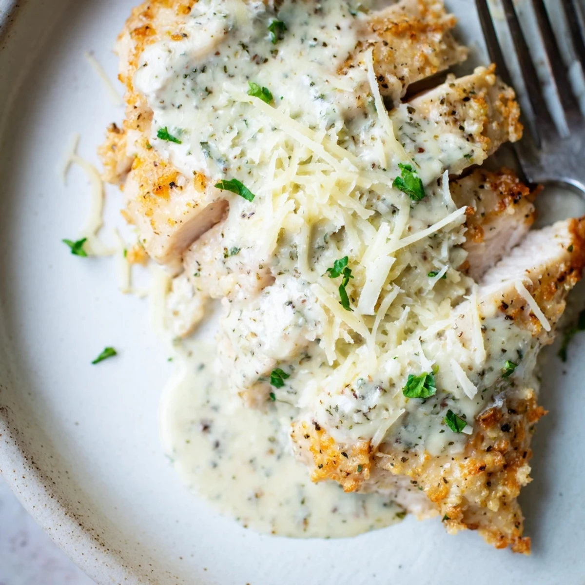 Caesar chicken recipe: baked in creamy sauce, topped with parmesan, steaming  