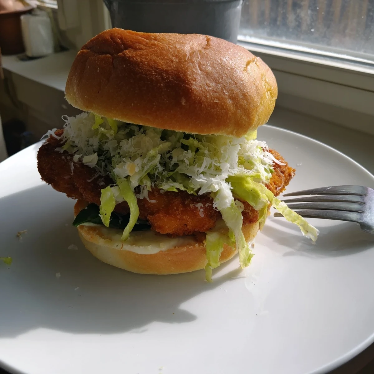 Crispy Chicken Caesar Sandwich Recipe with golden fried chicken, crunchy romaine.  