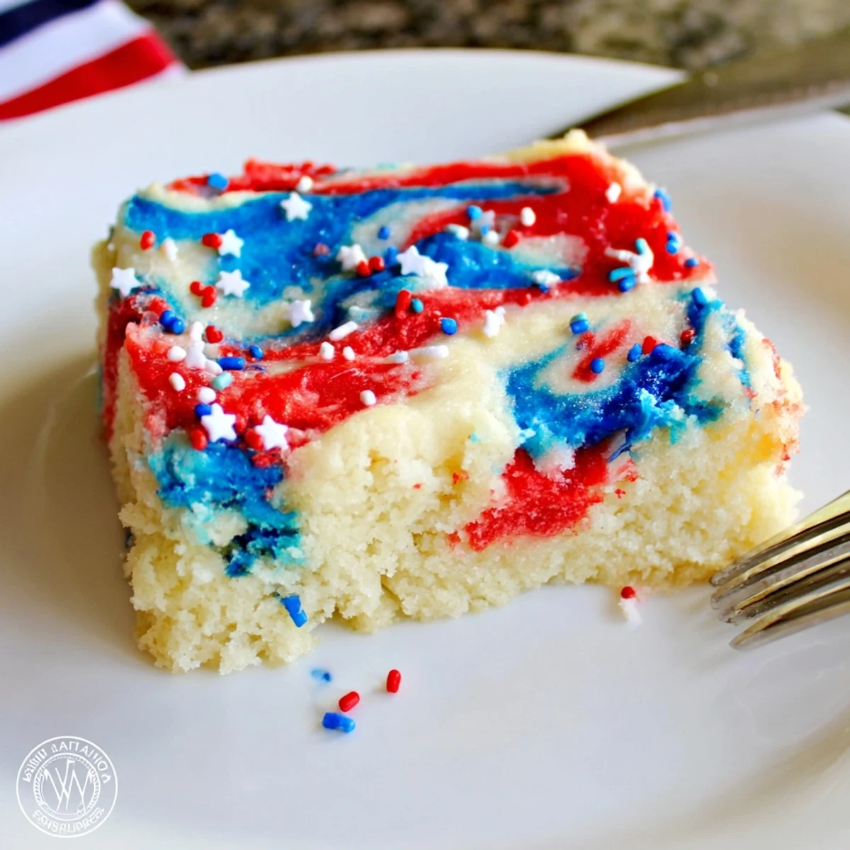 Marbled red-white-blue picnic bars: Patriotic Sugar Cookie Bars 4th Of July Dessert Recipe