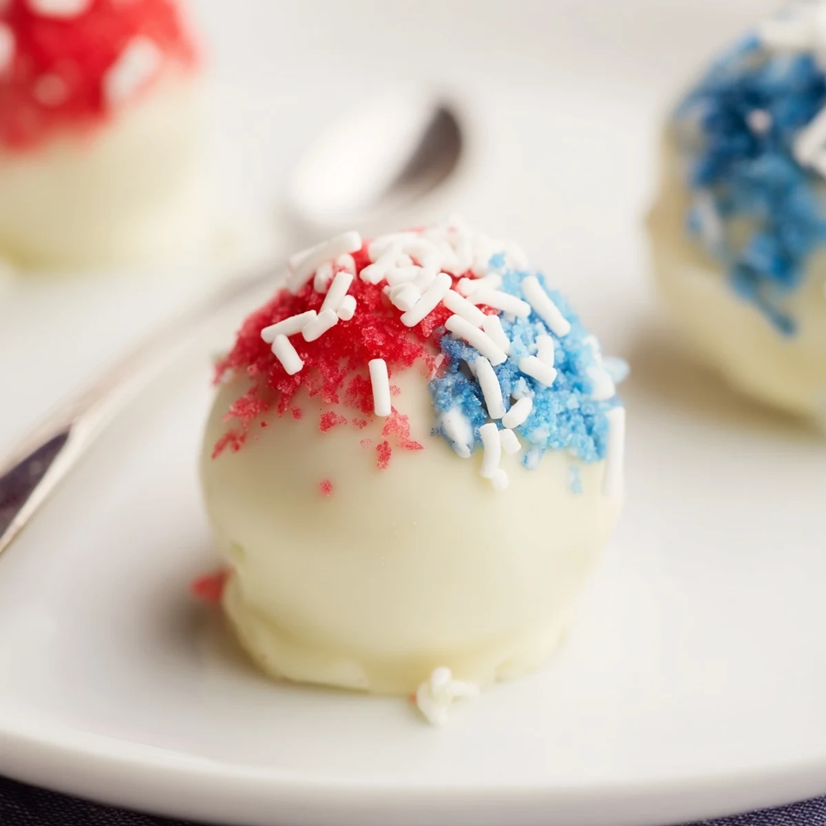 Hand-rolled Of July Truffles Creamy And Patriotic dusted in crunchy nonpareils