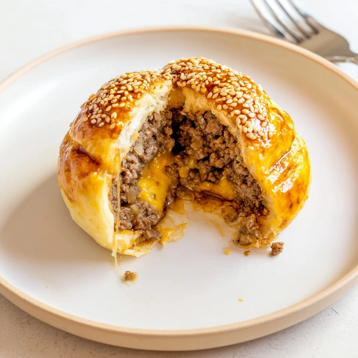 Closeup Cheesy Cheeseburger Bombs Explosion Recipe arranged on baking sheet, golden crust visible