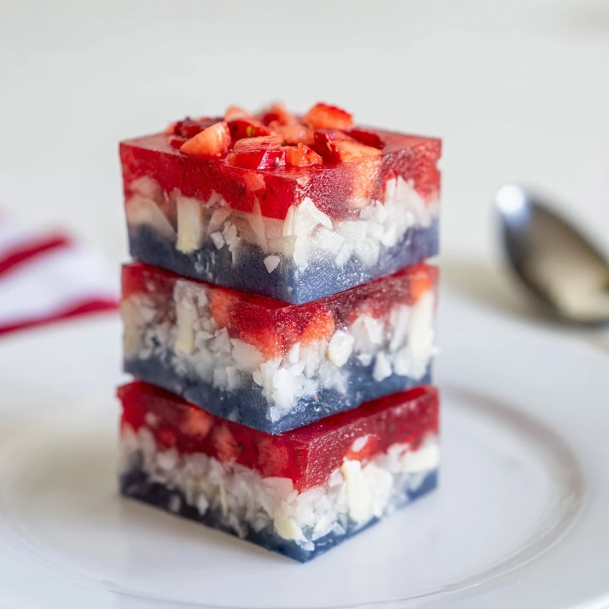 Homemade Red White And Blue Ice Cubes Recipe with fruity layers cooling lemonade.