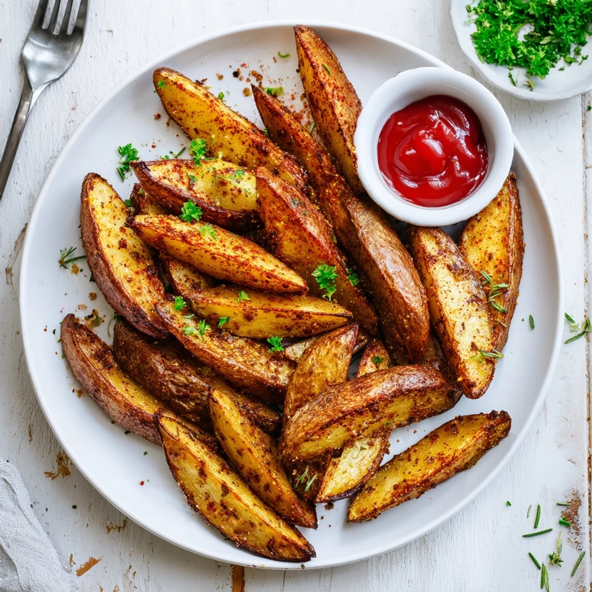 Skin-on Potato Wedges roasted until golden, tender inside, perfect for dipping aioli
