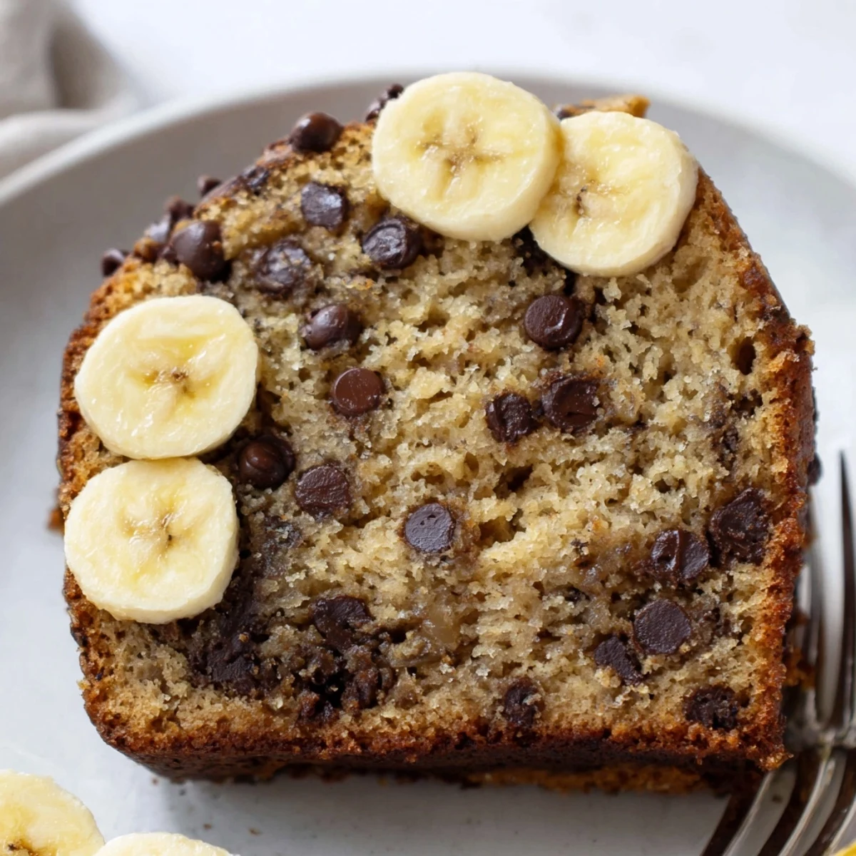 Homestyle Banana Chocolate Chip Cake crumb, ripe banana aroma, gooey chips