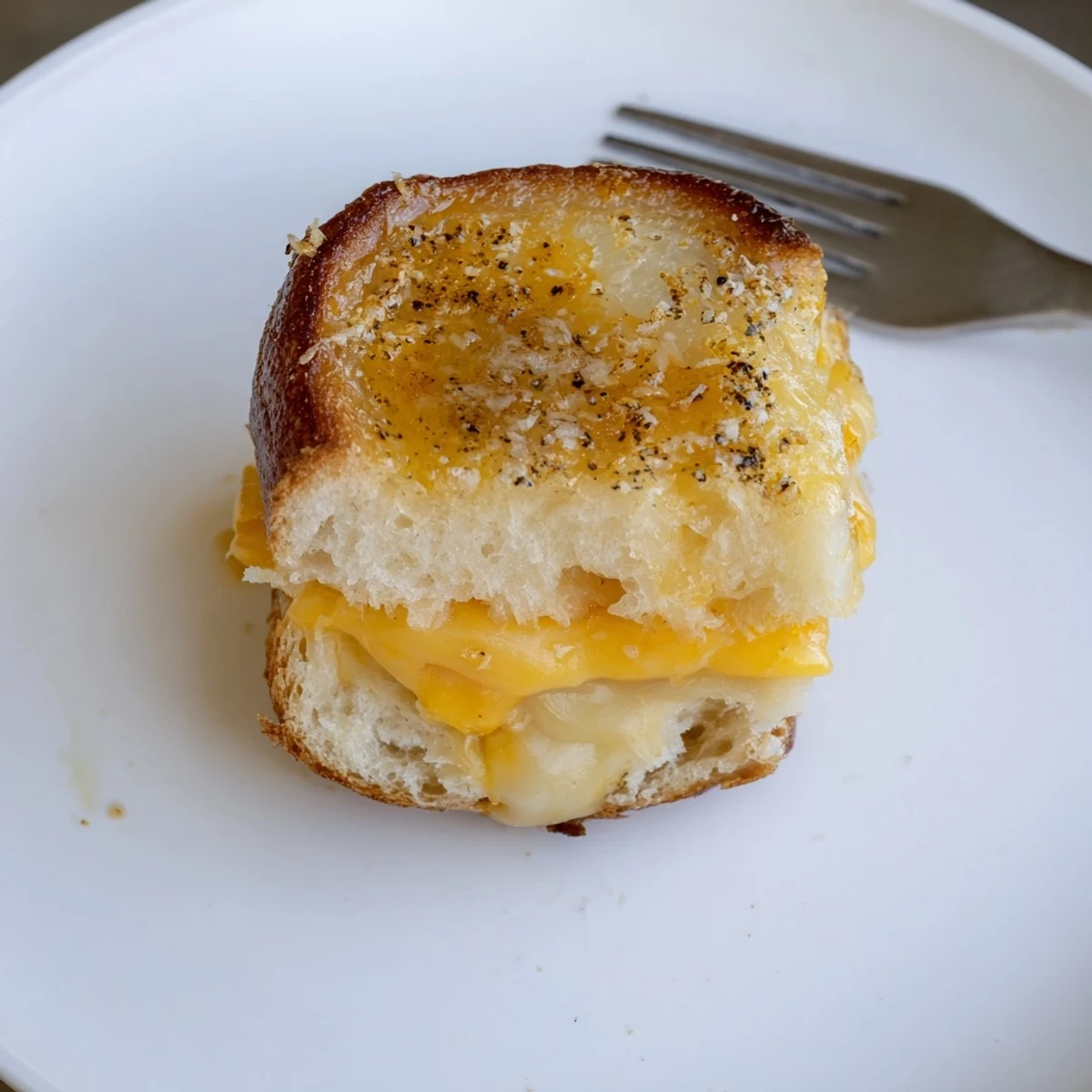 Warm Mini Grilled Cheese Hawaiian Rolls sliced into bites, served with tomato soup