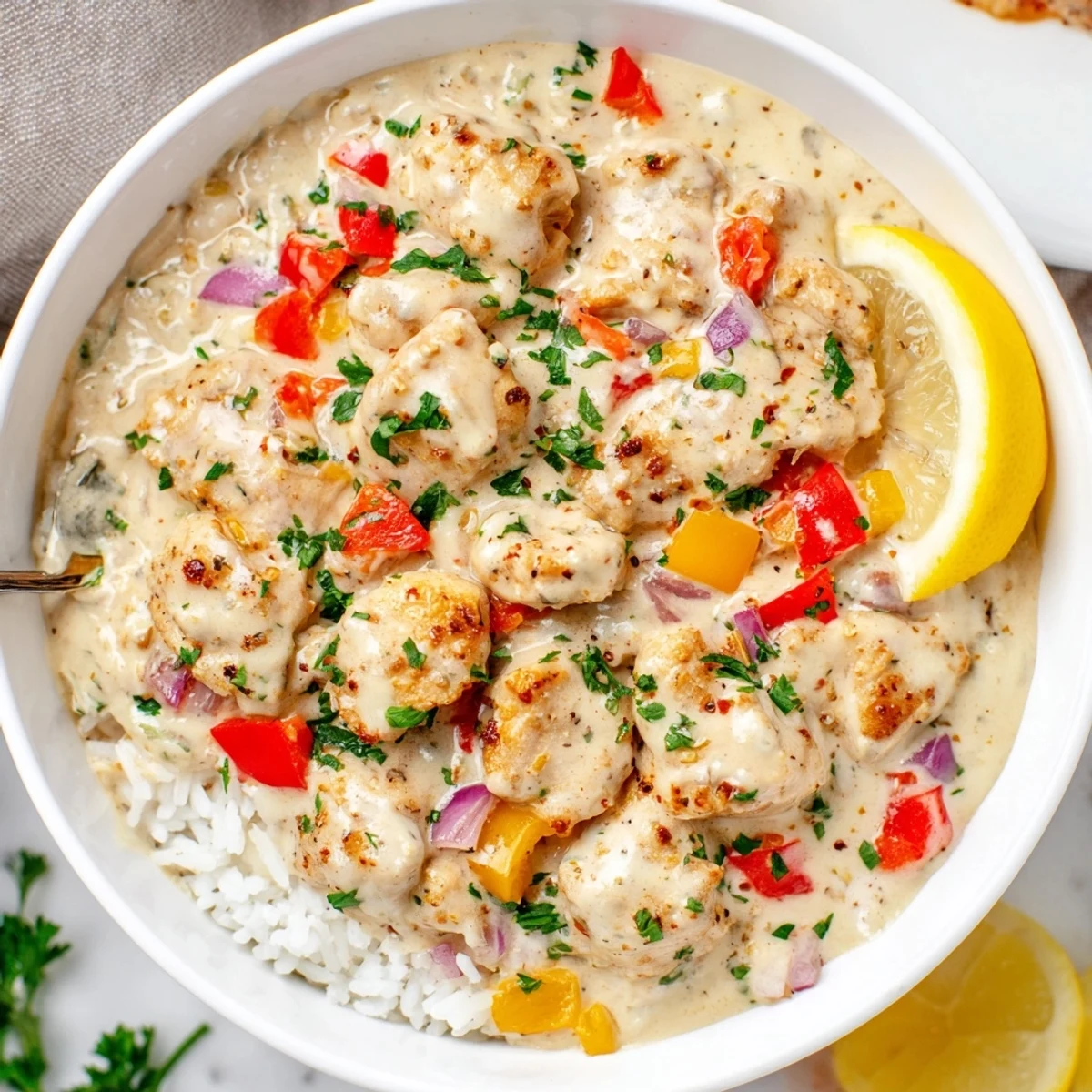 Skillet-made Creamy Cajun Chicken Rice Bowls with silky sauce, smoky paprika aroma.