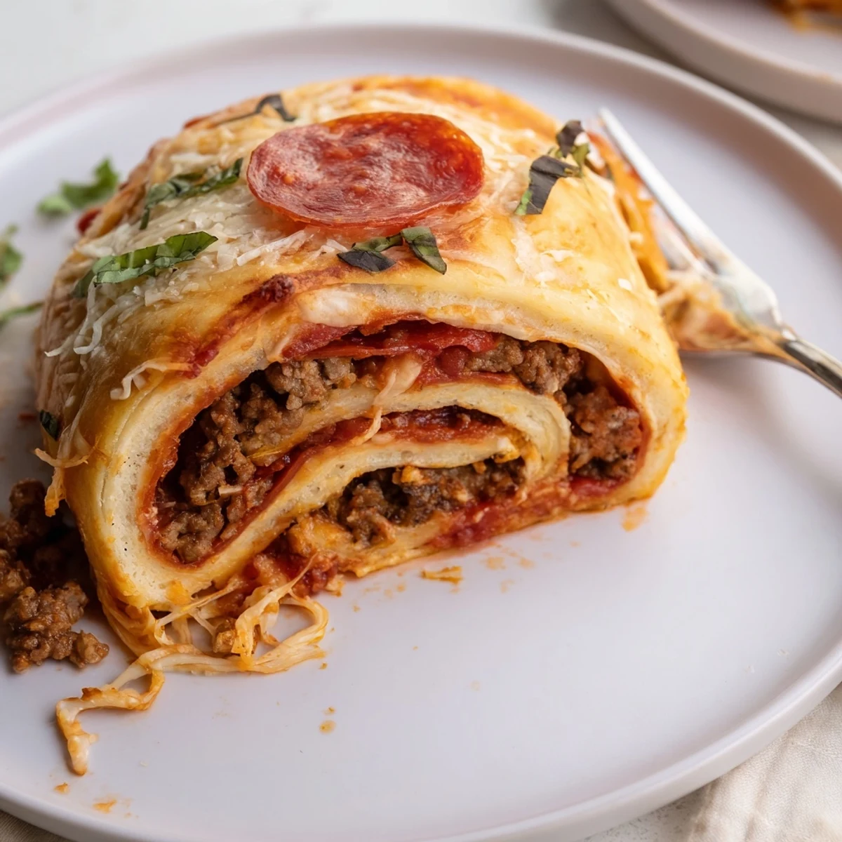 Cheesy Beef Pepperoni Pizza Roll Ups Snack Recipe with golden, bubbly cheese.