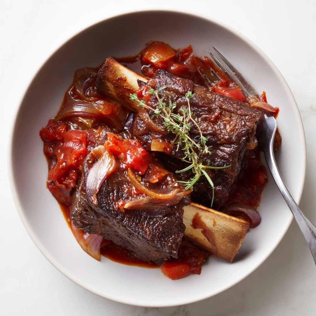 Hot Slow Cooker Beef Short Ribs with red wine aroma, served with crusty bread