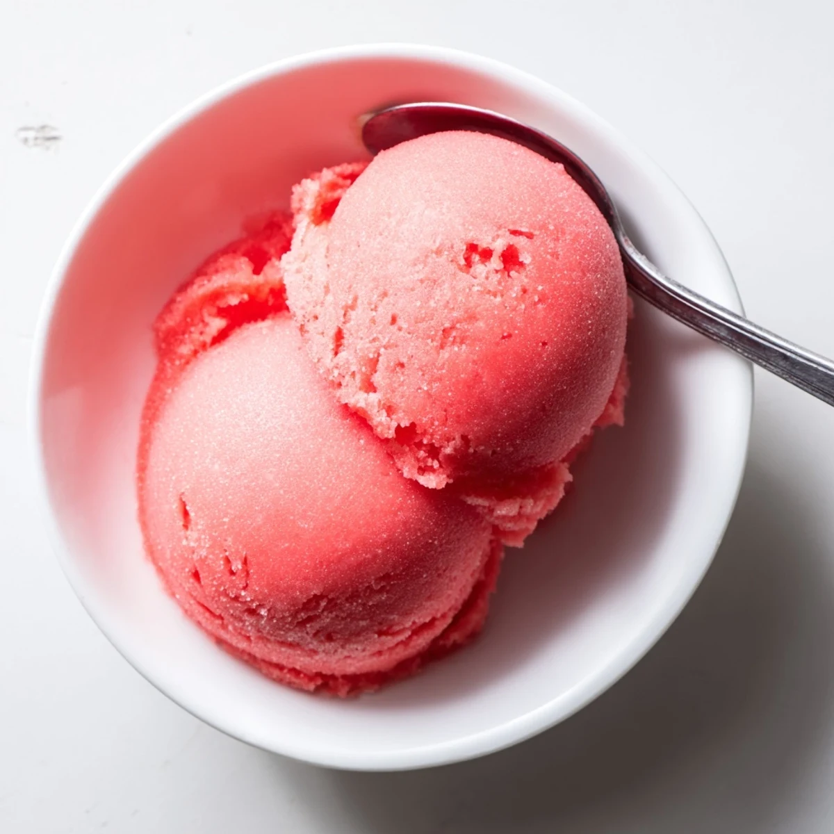 Vibrant watermelon sorbet served in elegant glass cups showing creamy frosty texture